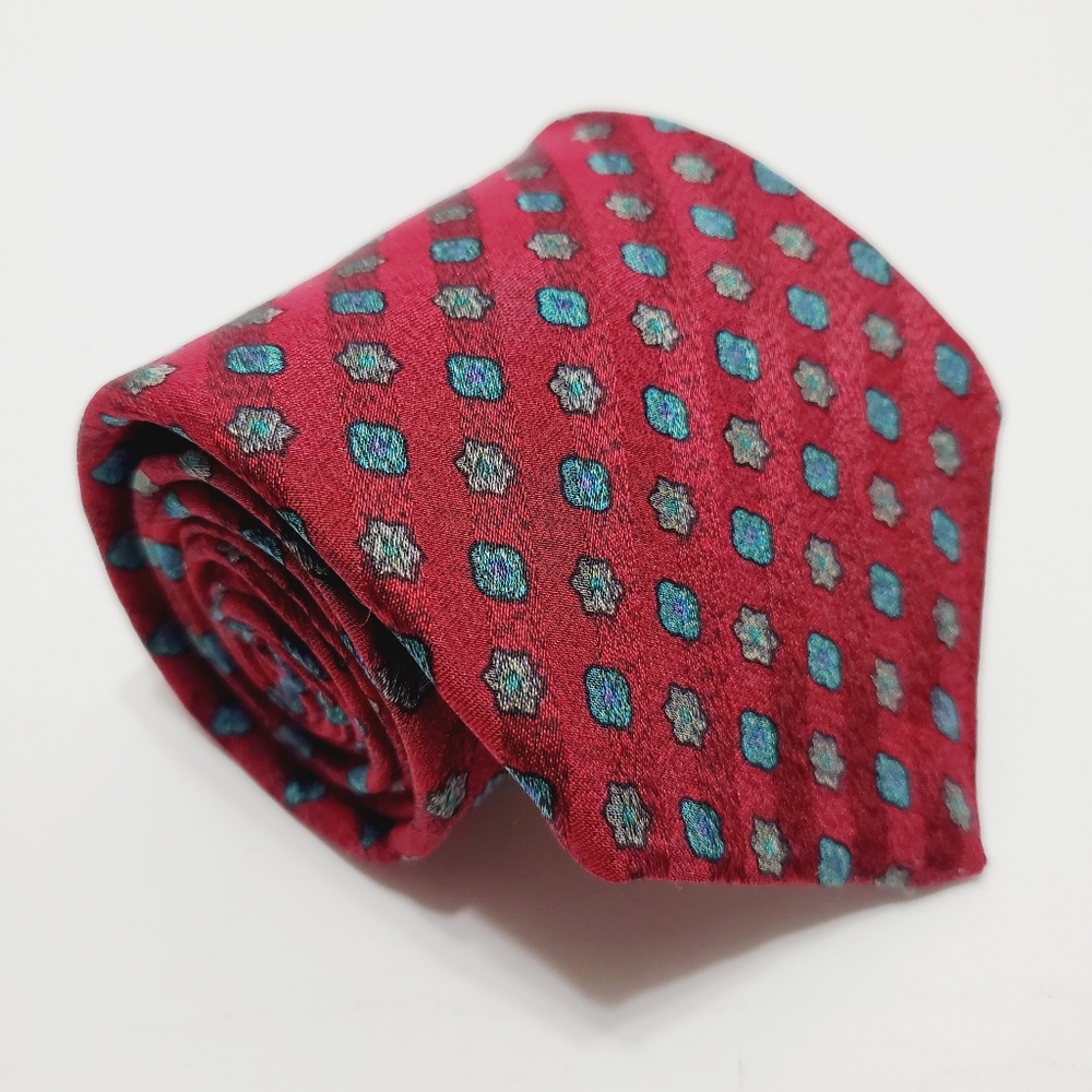 Givenchy Monsieur Red Geometric Stripe Pattern Men's Italian Silk Necktie
